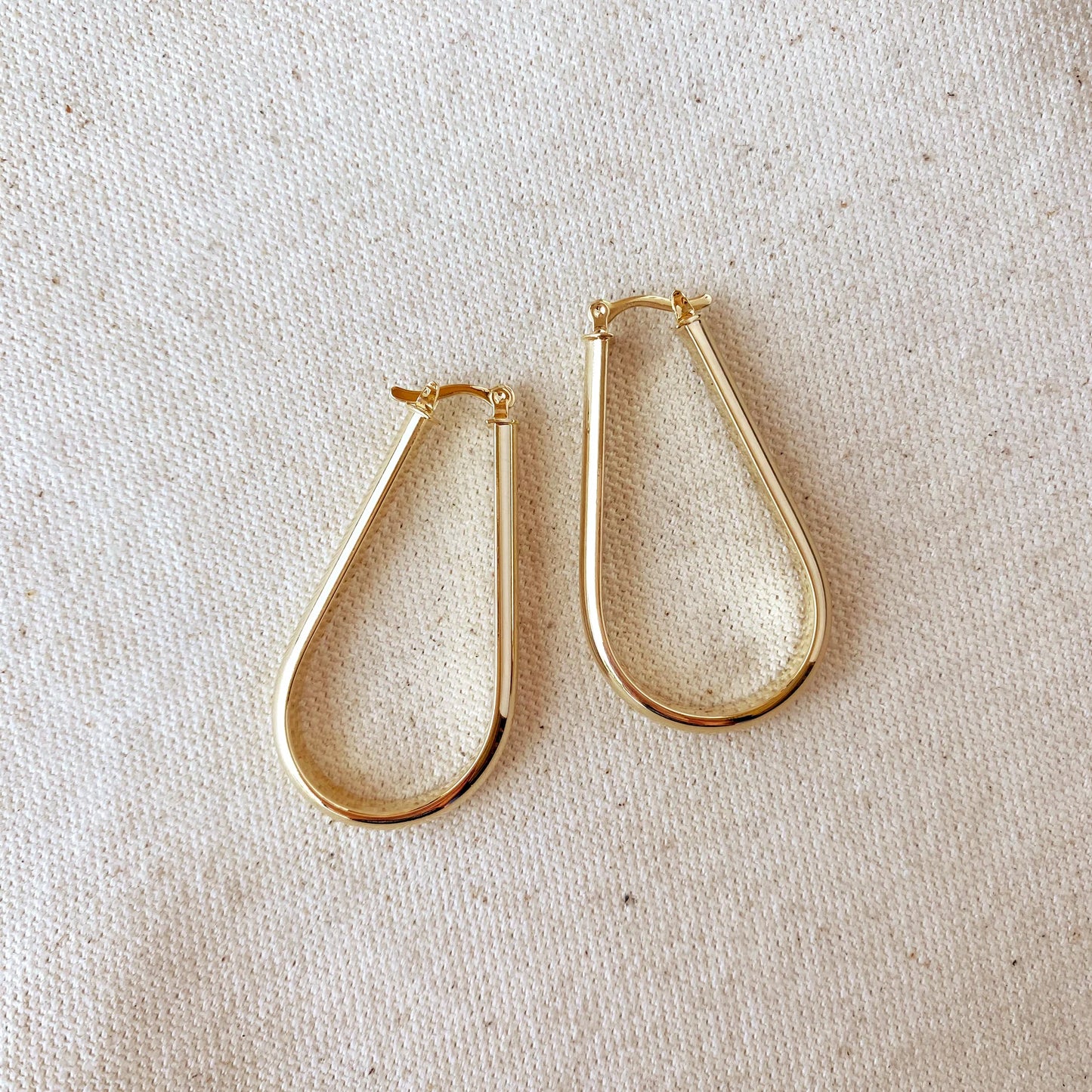 18k Gold Filled long Drop Shaped Hoop Earrings