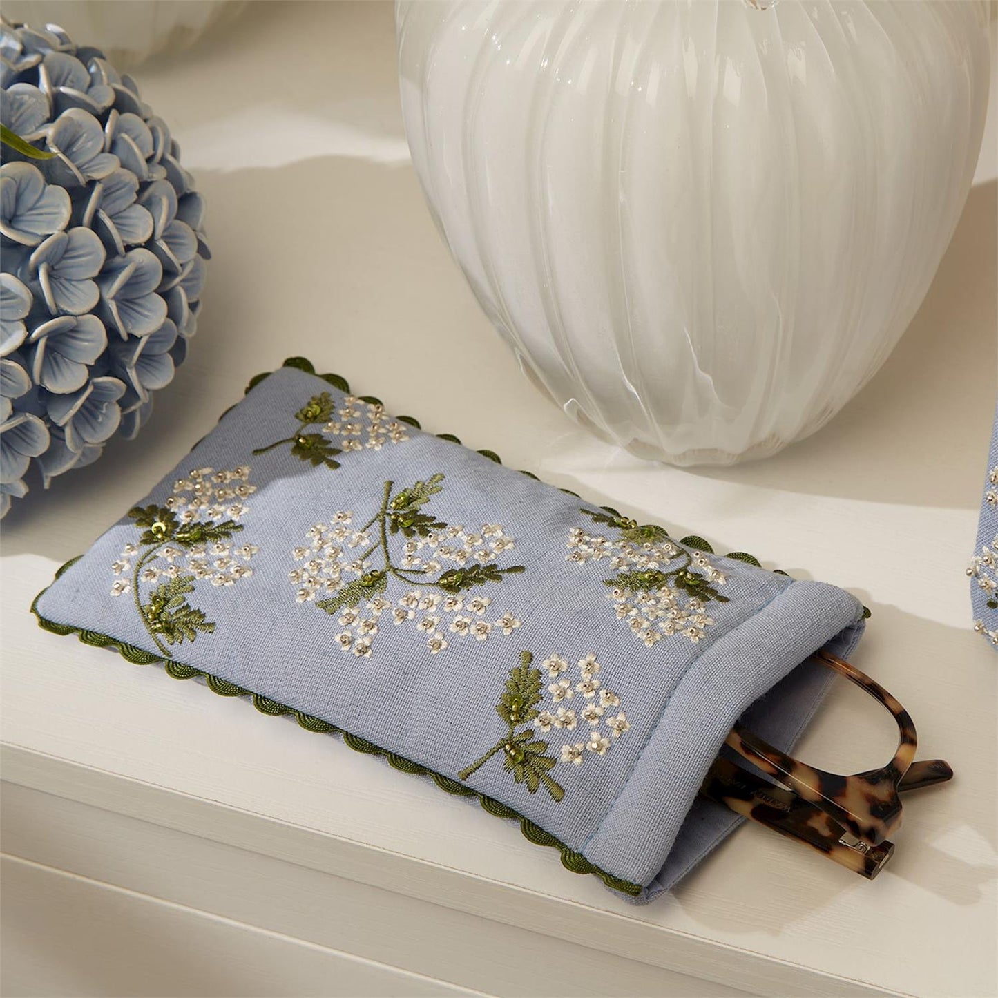 Hydrangea Embroidered and Embellished Multipurpose Eyeglass Holder