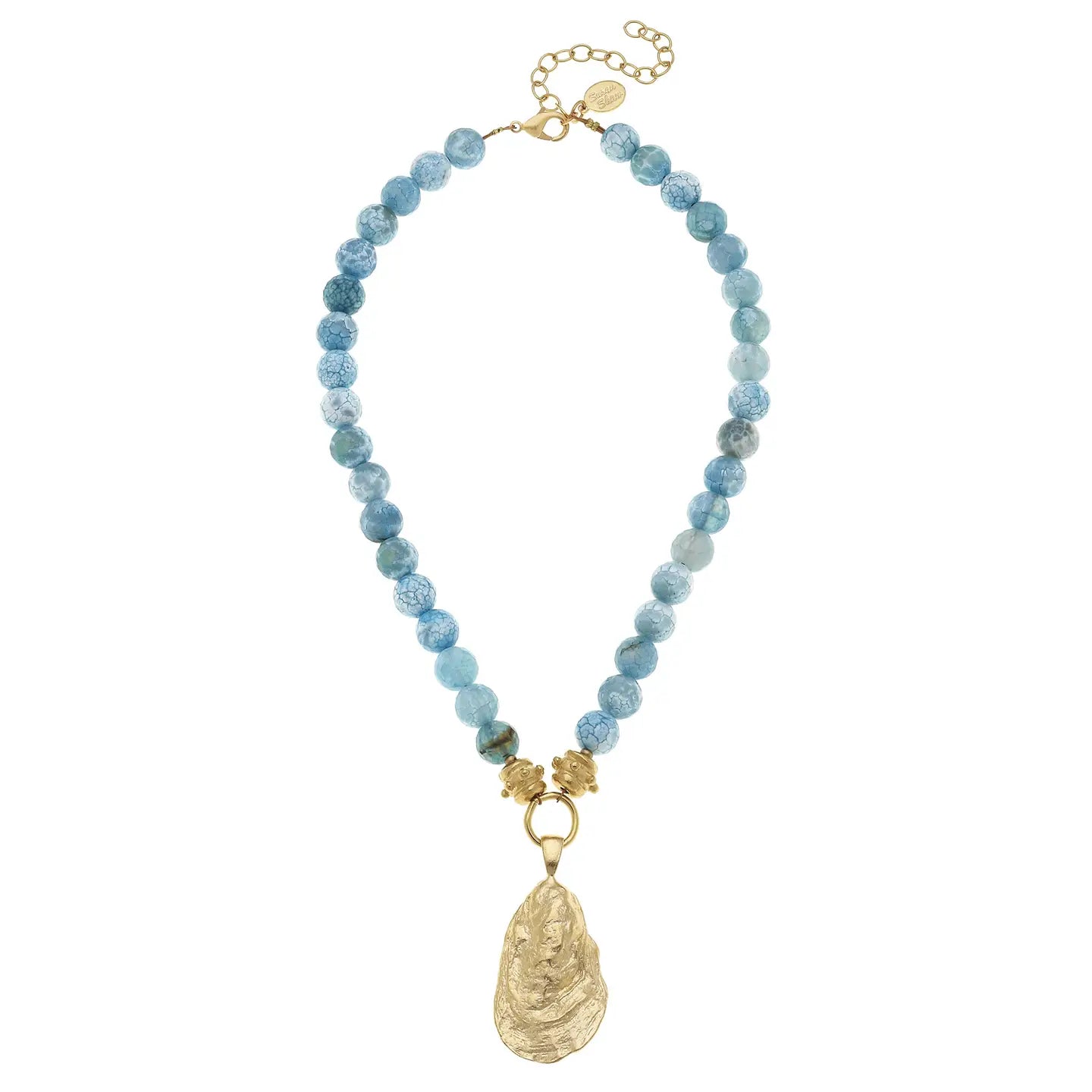Susan Shaw Gold Oyster Shell On Aqua Fire Agate Necklace