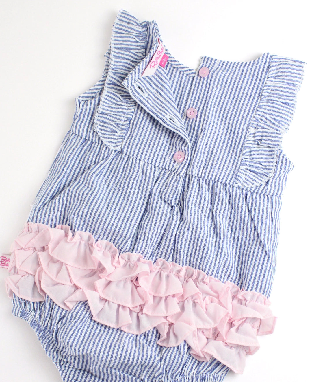 Classic Blue Seersucker Ruffle Romper