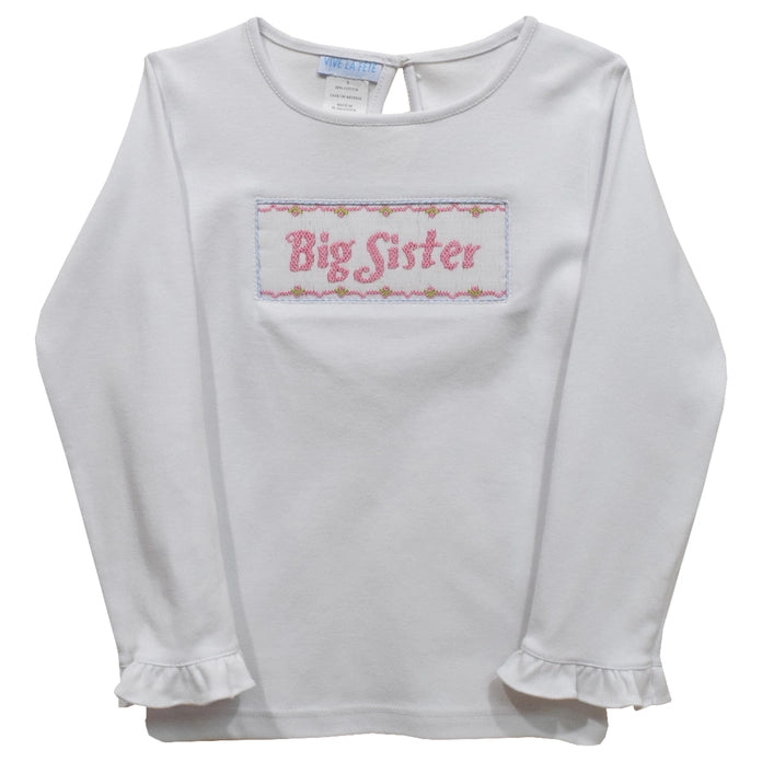 Big Sister Smocked Ruffle Long Sleeve Girls T-Shirt