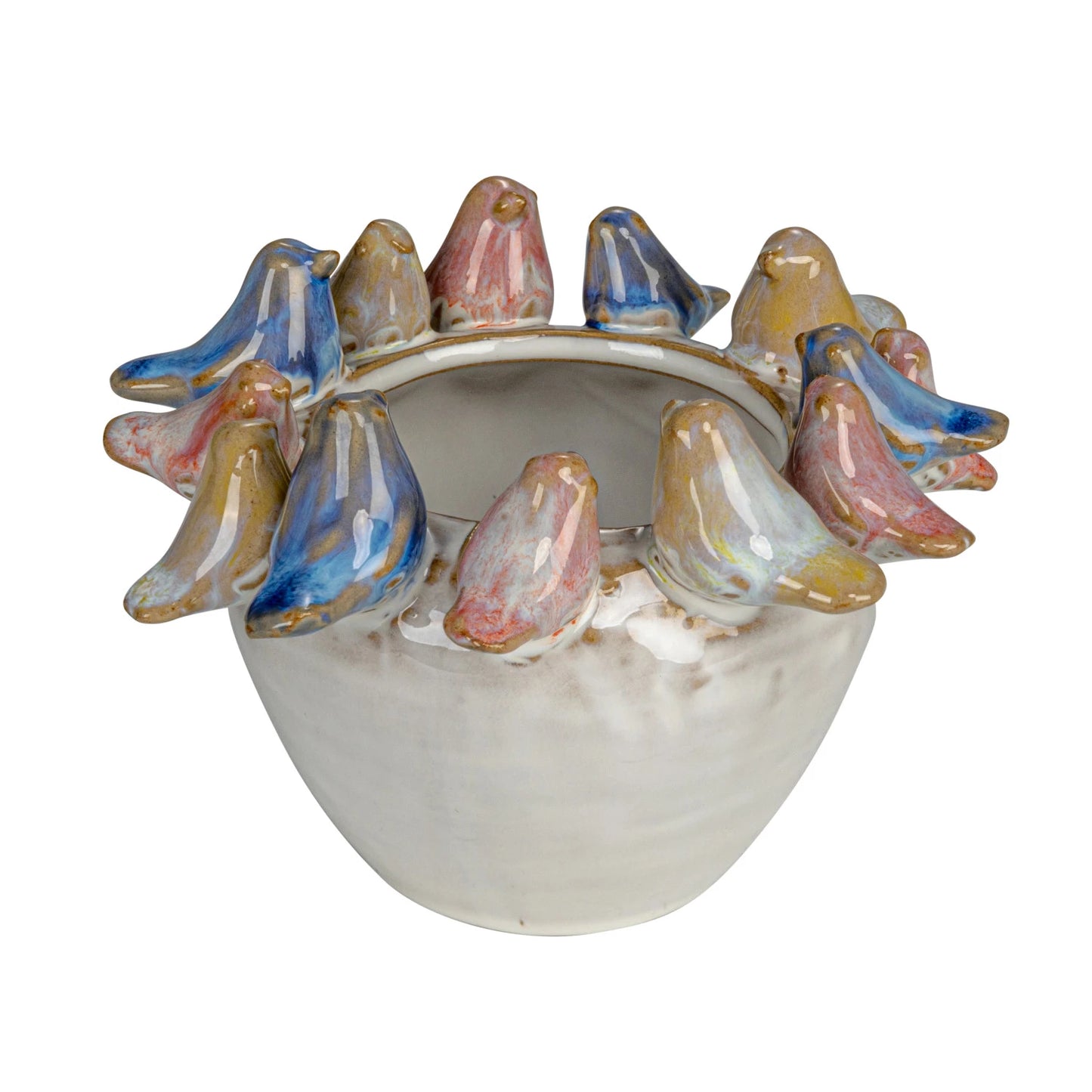 Stoneware Planter Birds On Rim