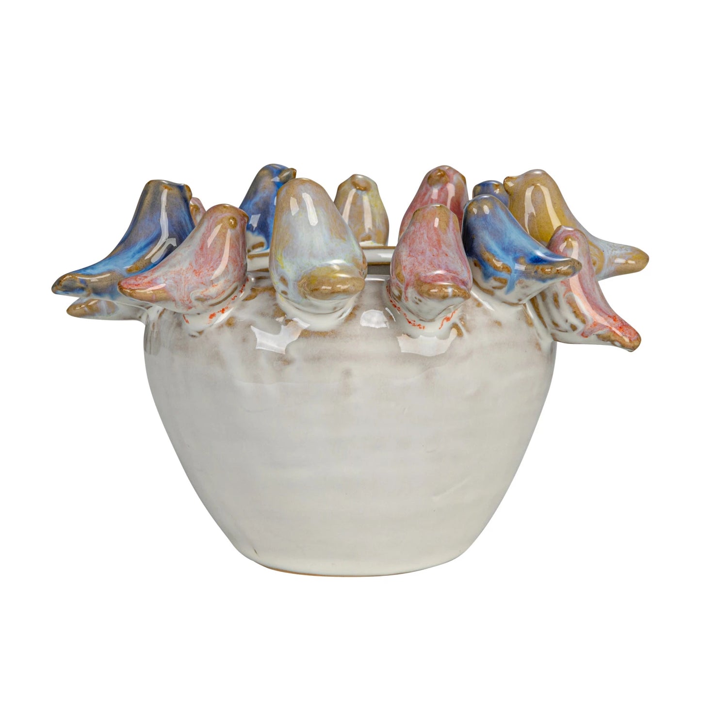 Stoneware Planter Birds On Rim