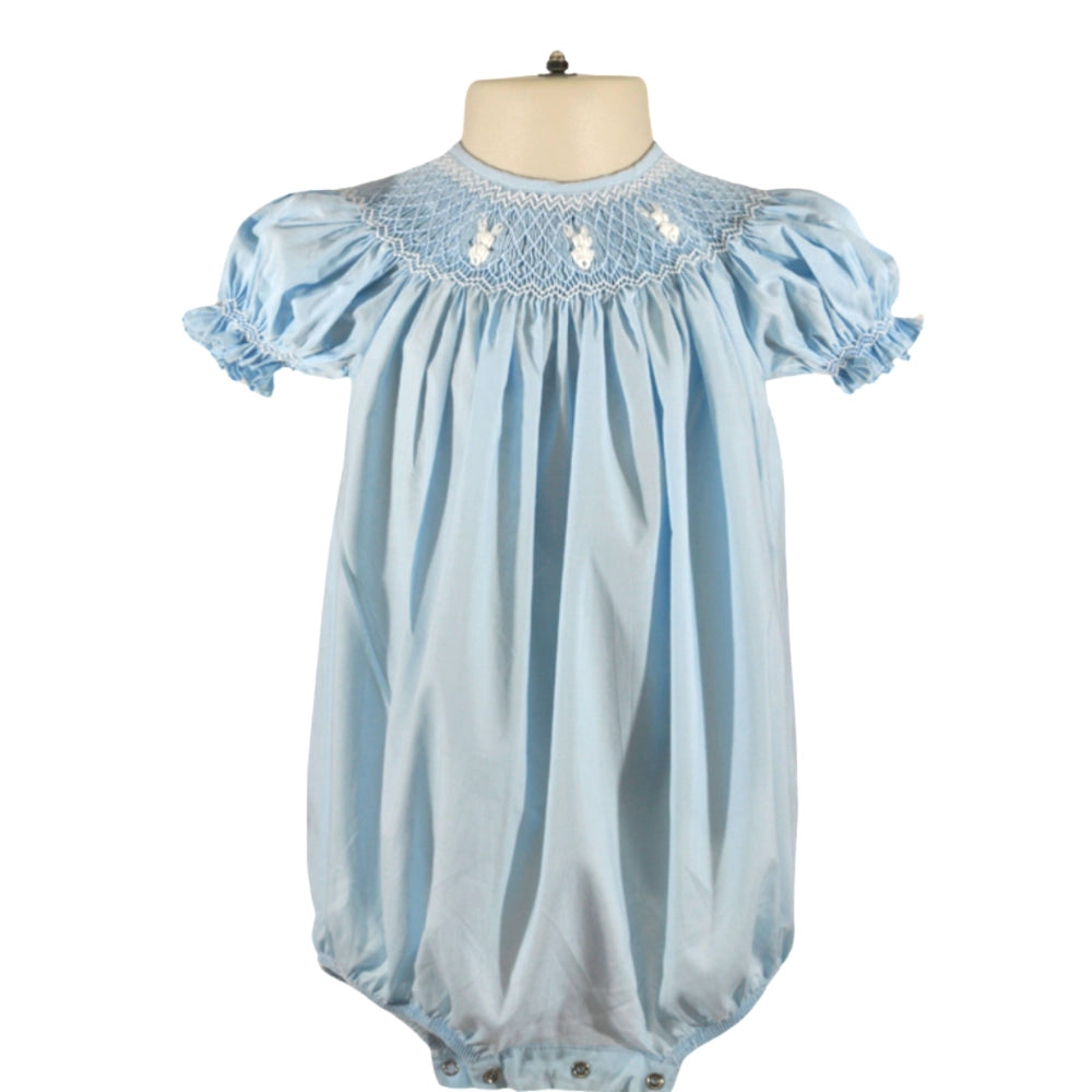 Blue Smocked Bunny Short Sleeve Bubble