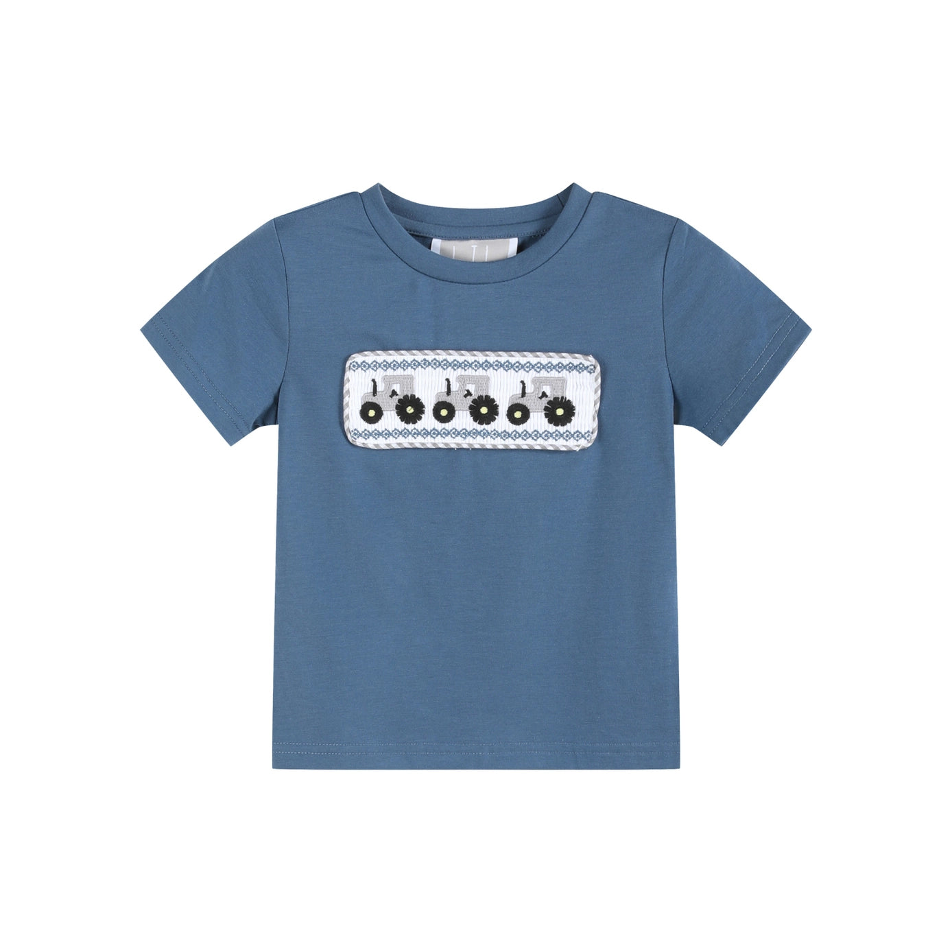 Blue Tractor Smocked Shirt and Gray Shorts Set