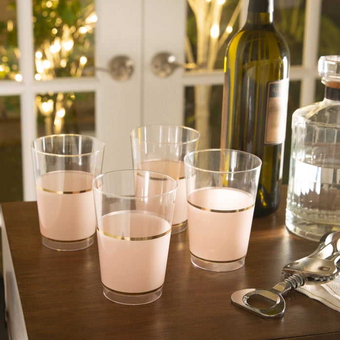 12oz Round Blush and Gold Plastic Cups