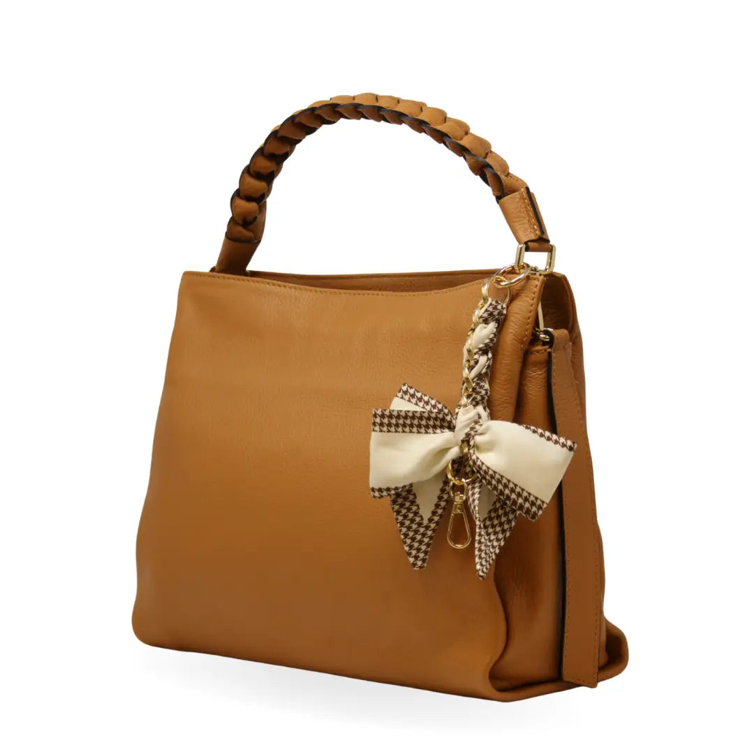 Camel Braided Leather Handbag