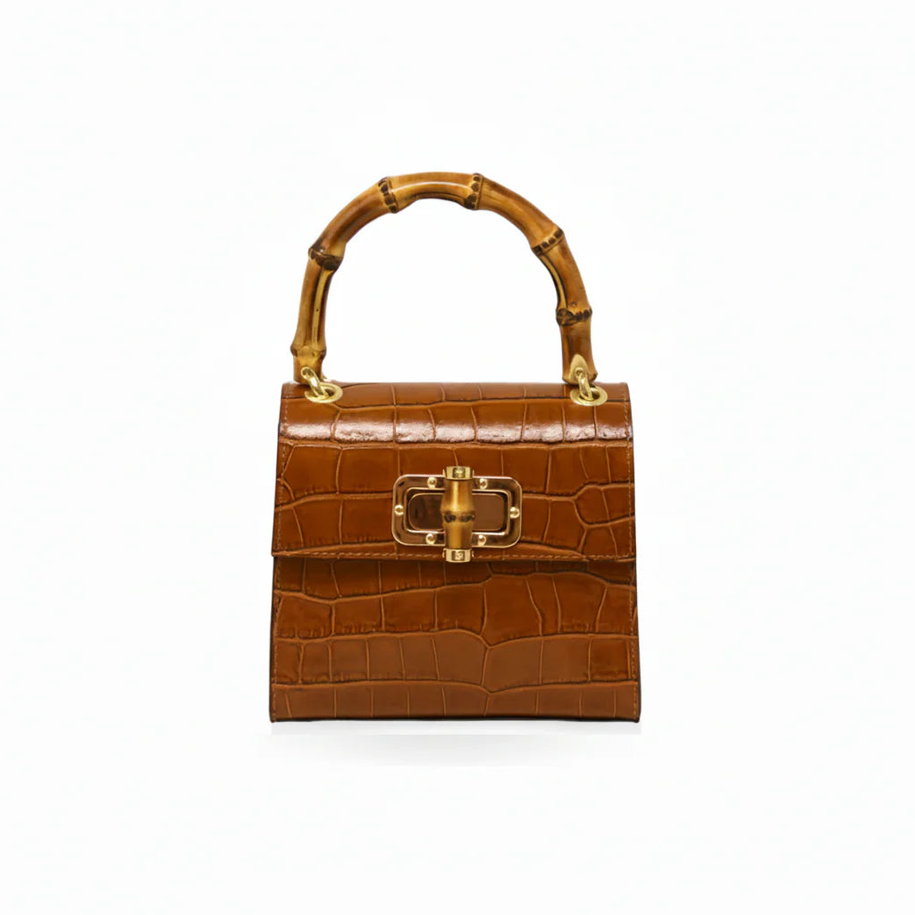 Genuine Italian Leather Bamboo Handle Bag