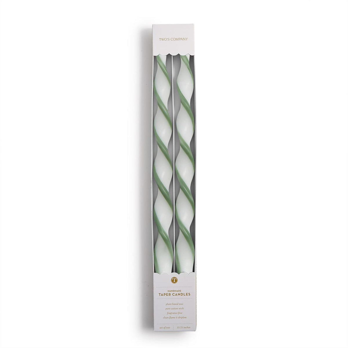 Twist and Glow Set of 2 Green Ribbon 15 3/4" Twist Taper Candles