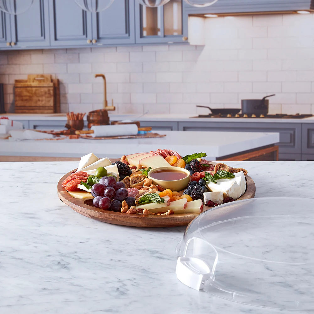 Farberware Build-A-Board Acacia Lazy Susan Charcuterie Board with Lid