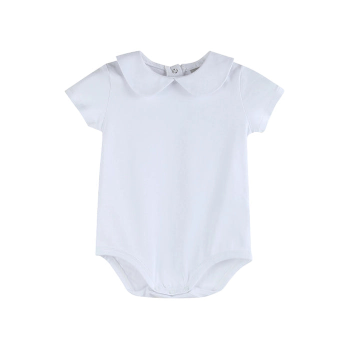 White Collared Unisex Short Sleeve Bodysuit Romper