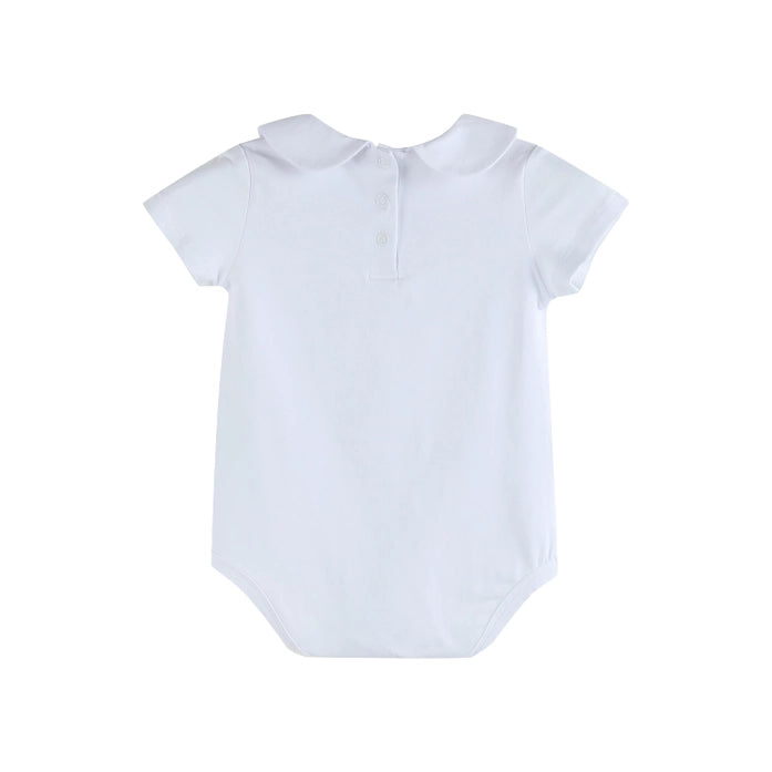 White Collared Unisex Short Sleeve Bodysuit Romper