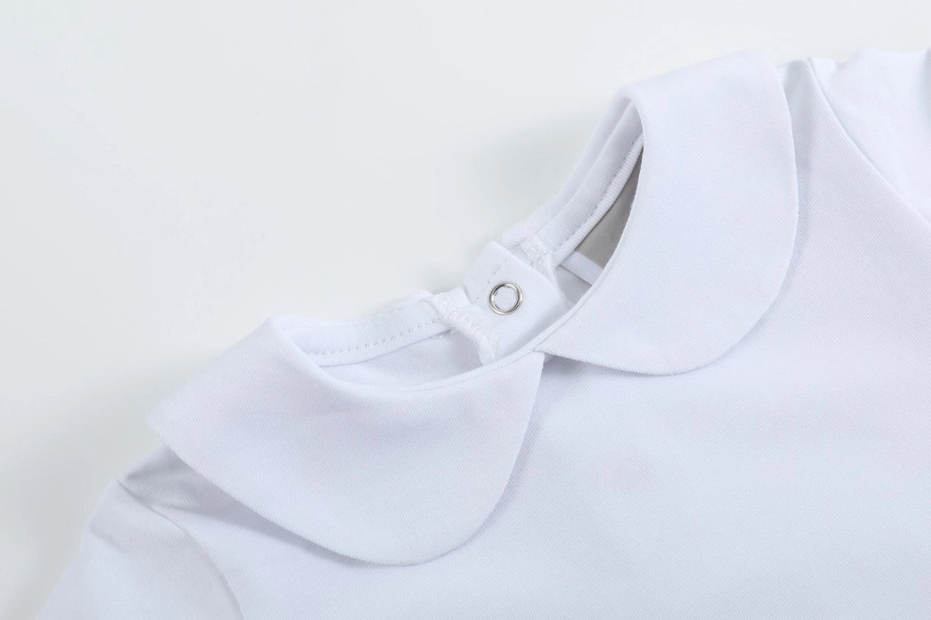 White Collared Unisex Short Sleeve Bodysuit Romper