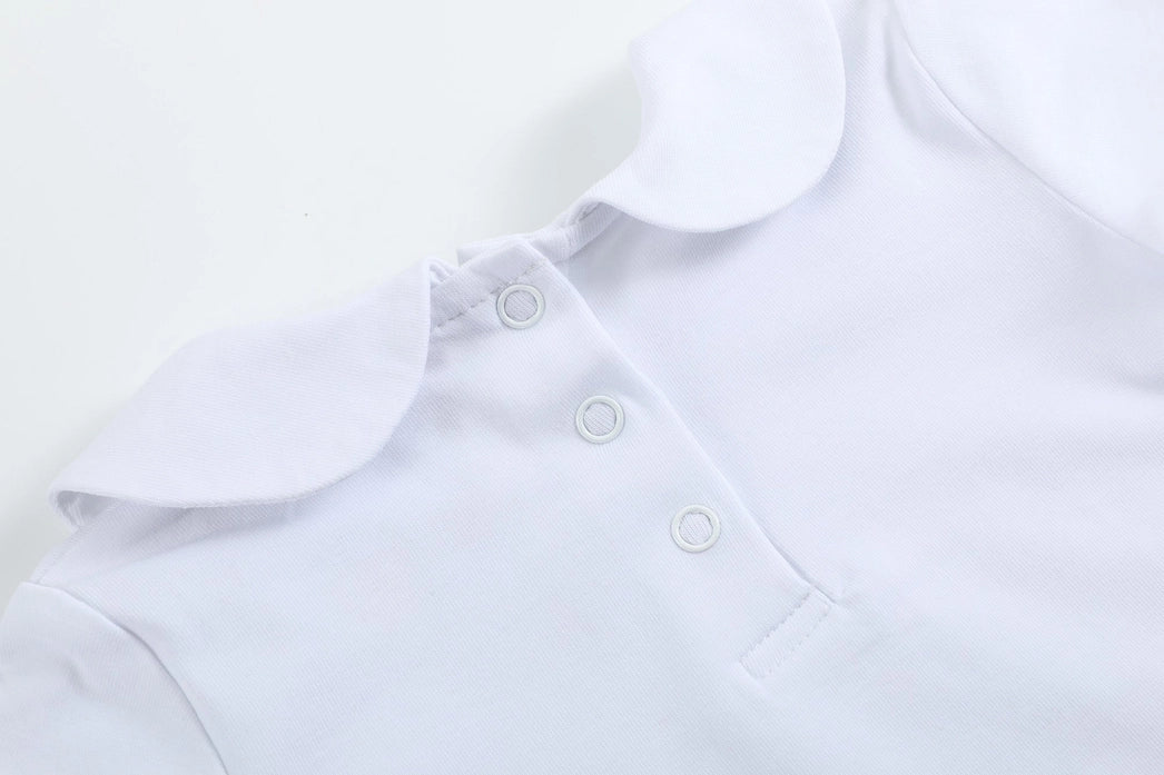 White Collared Unisex Short Sleeve Bodysuit Romper