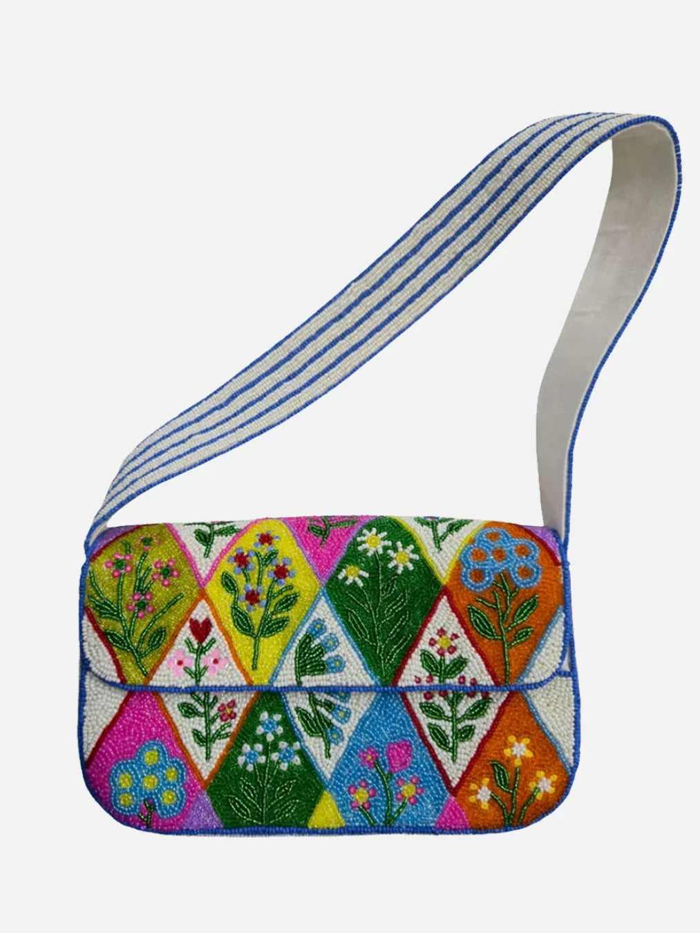 Diamond Floral Beaded Shoulder Bag