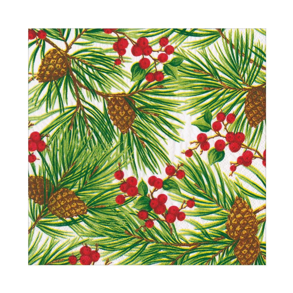 Evergreen And Berries White Paper Luncheon Napkins