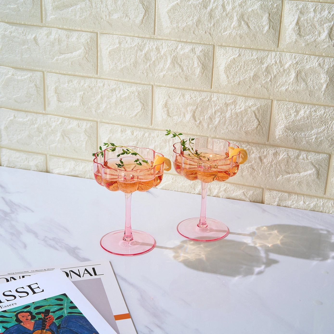 Flower Wavy Petals Wave Glass Coupes Set of 2