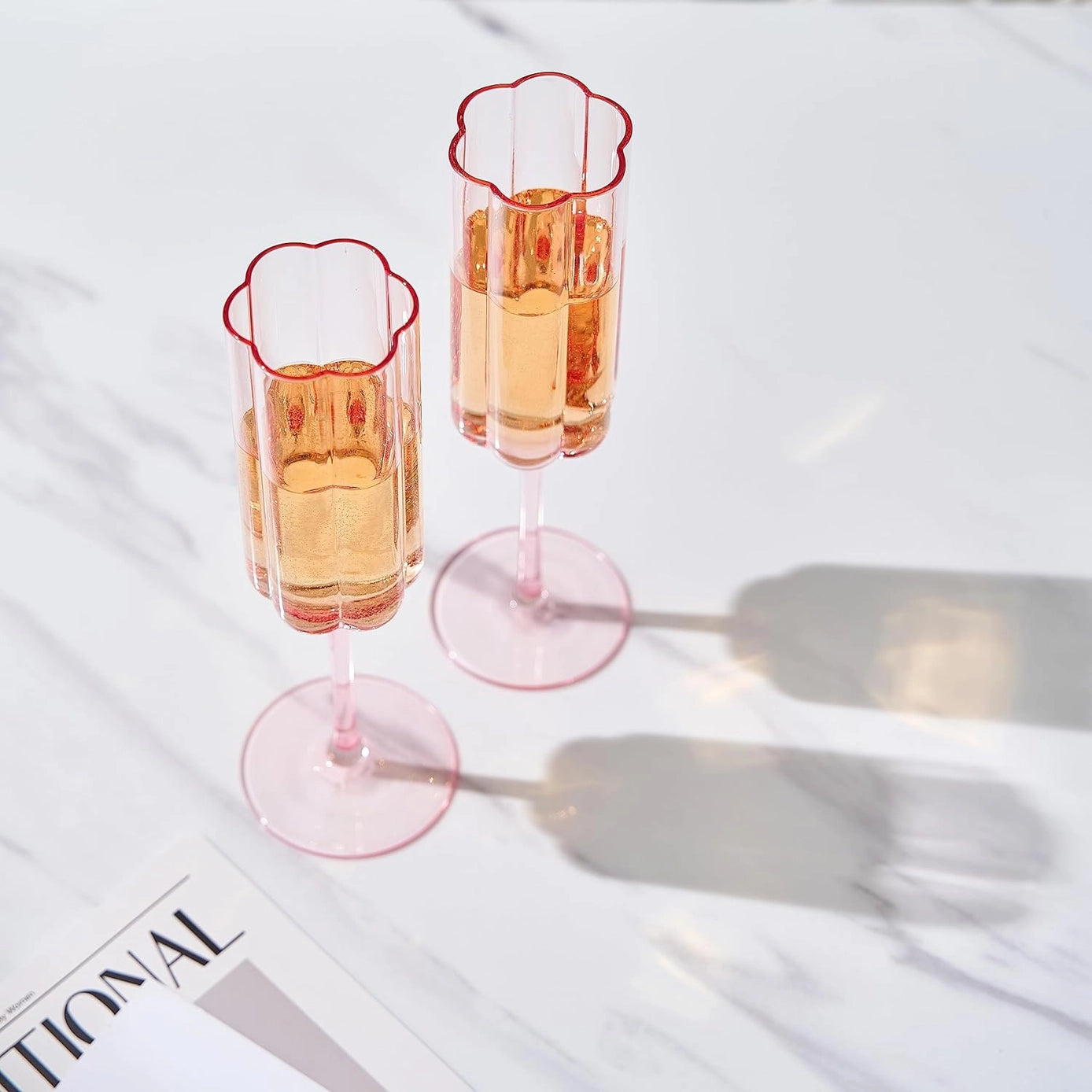 Flower Vintage Champagne Flute Glassware Set of 2