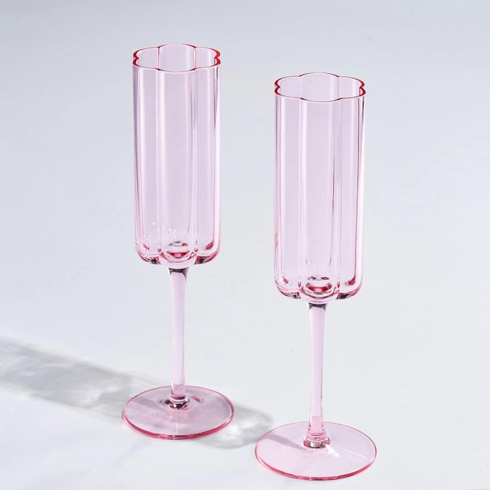 Flower Vintage Champagne Flute Glassware Set of 2