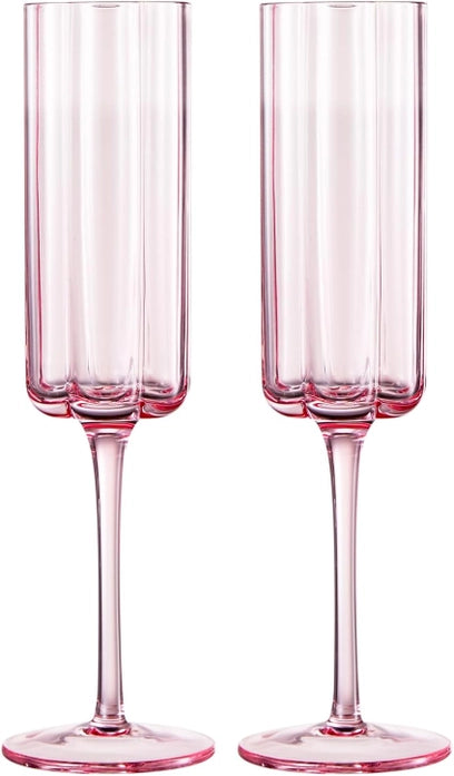 Flower Vintage Champagne Flute Glassware Set of 2