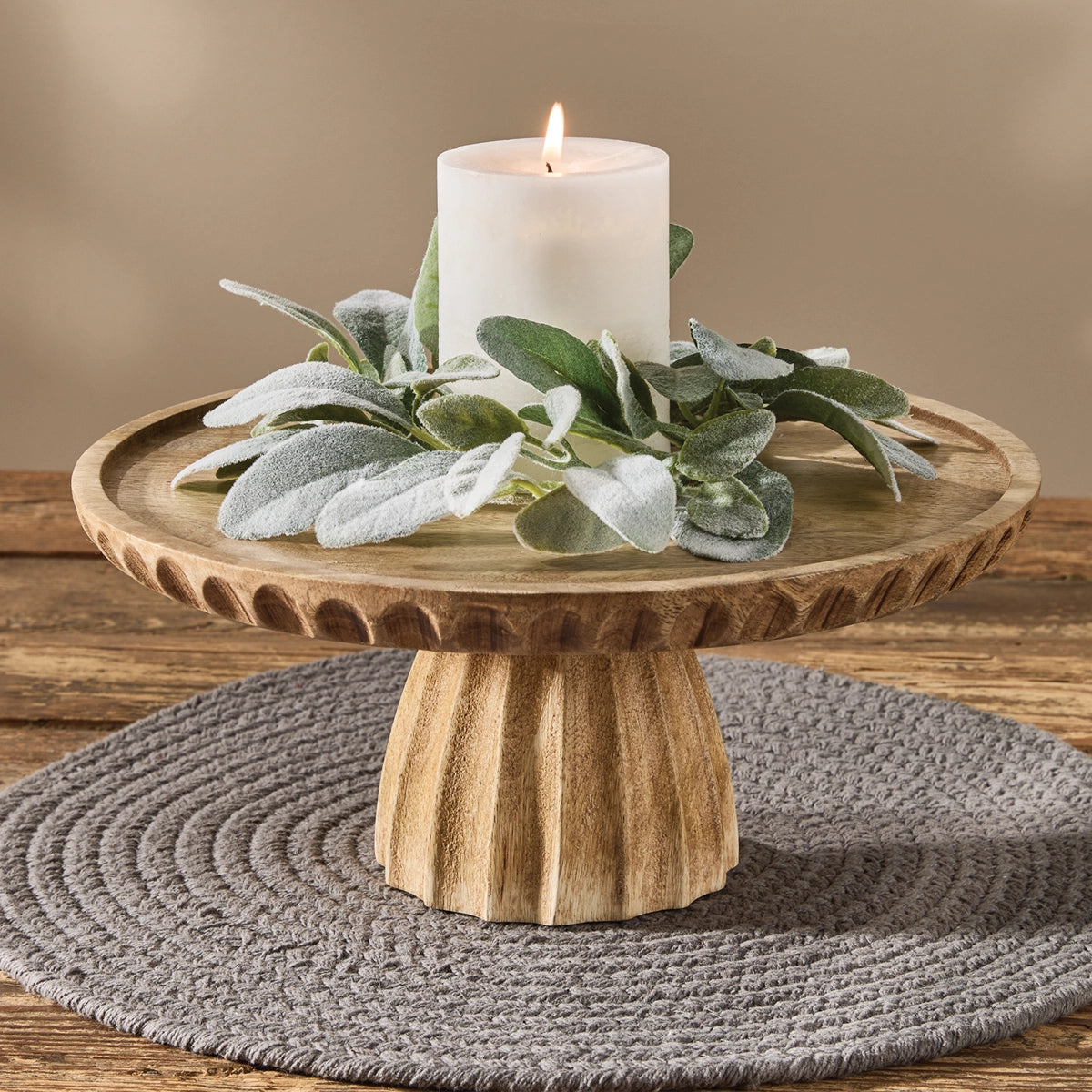 Fluted Wood Cake Stand