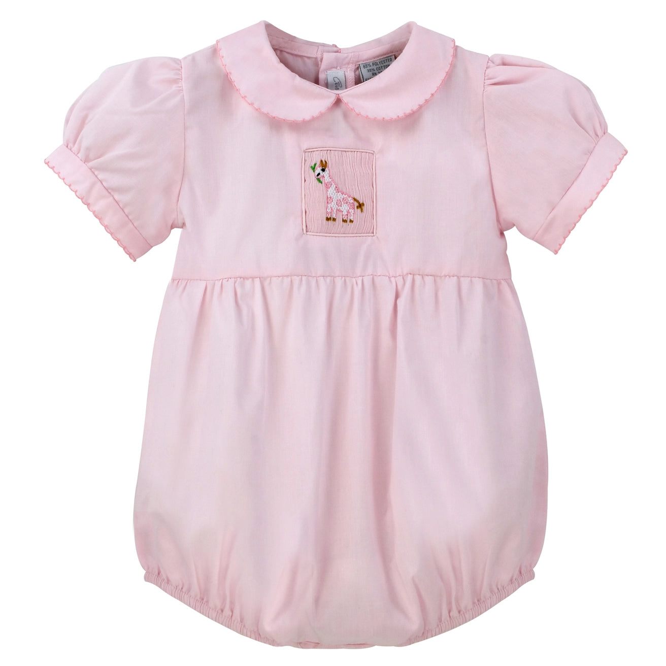 Pink Giraffe Smocked Bubble Romper