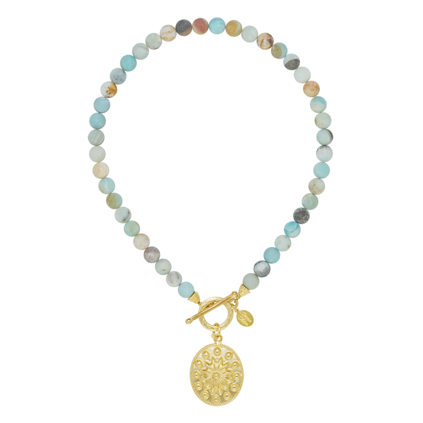 Susan Shaw Gold Oval Concho + Amazonite Necklace