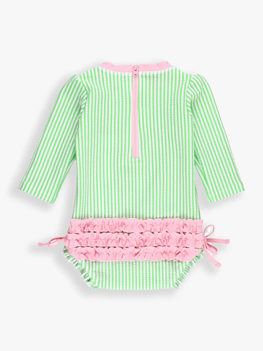 Spring Green Seersucker Long Sleeve One Piece Rash Guard