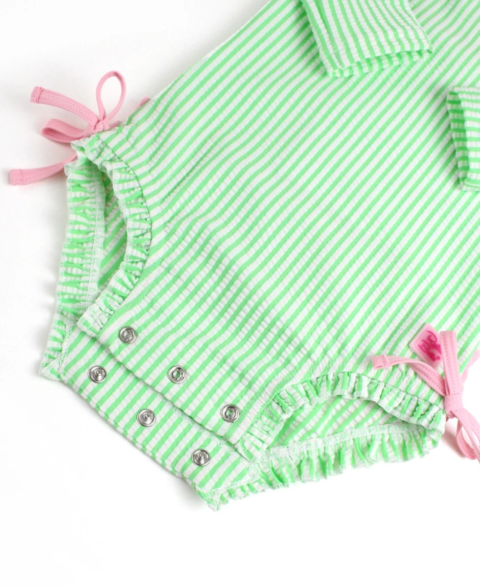 Spring Green Seersucker Long Sleeve One Piece Rash Guard