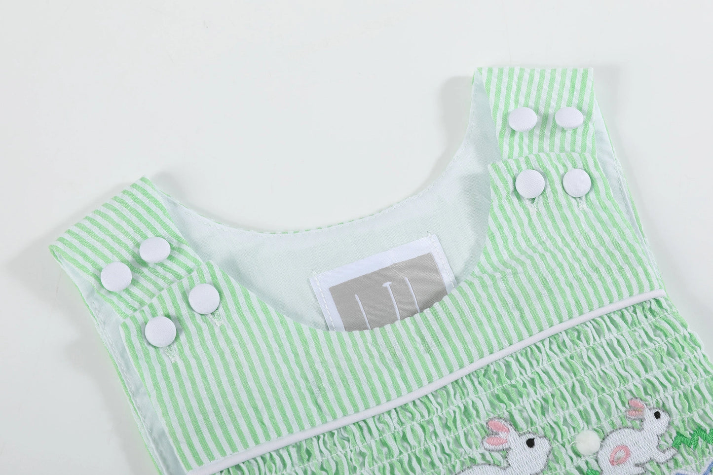 Green Seersucker Easter Bunny Smocked Jon Jons