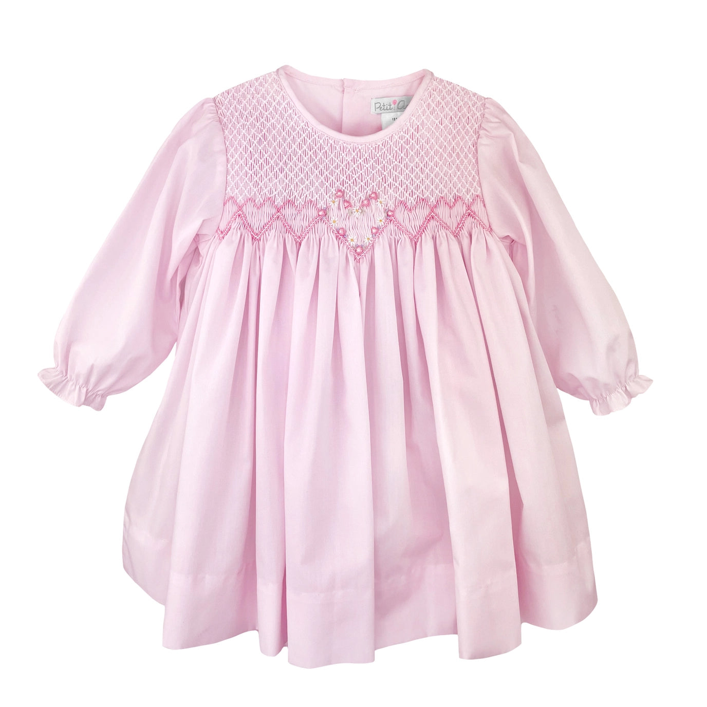 Fully Smocked Dress with Floral Heart Embroidery