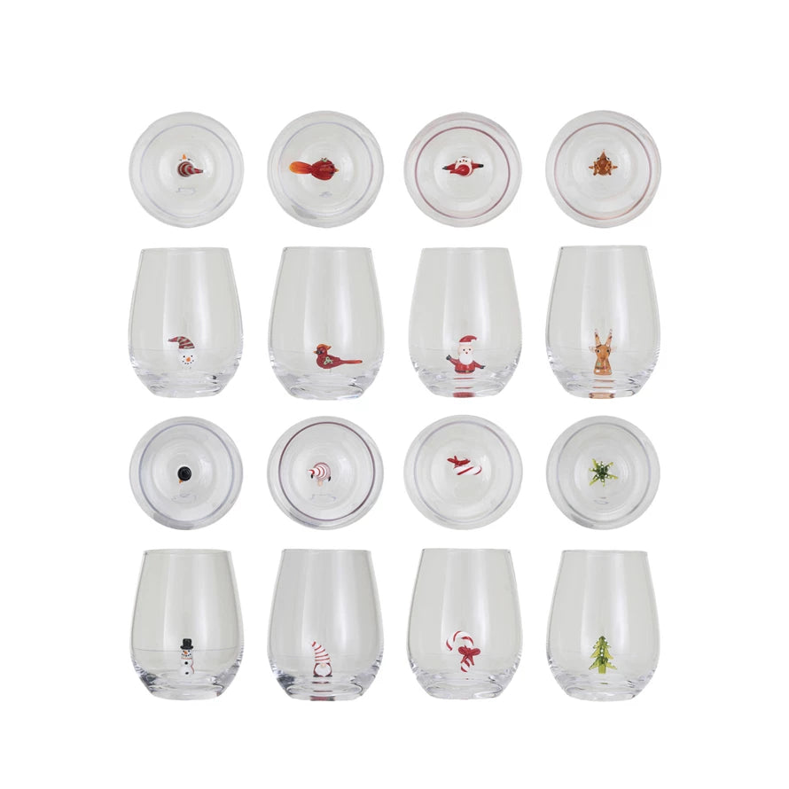 Holiday Stemless Wine Glass With Figure