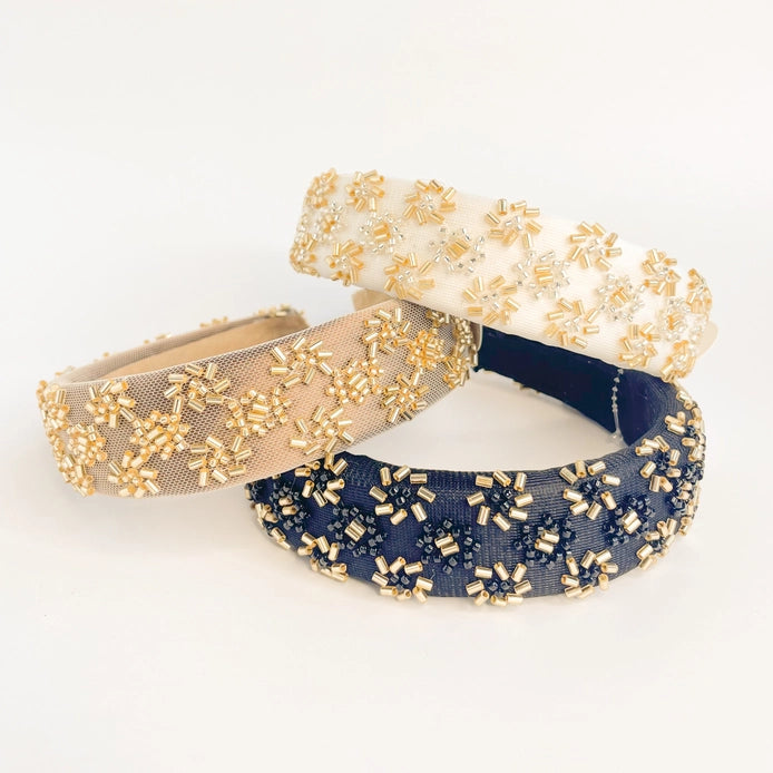 Beaded Metallic Starburst Mesh Padded Headband