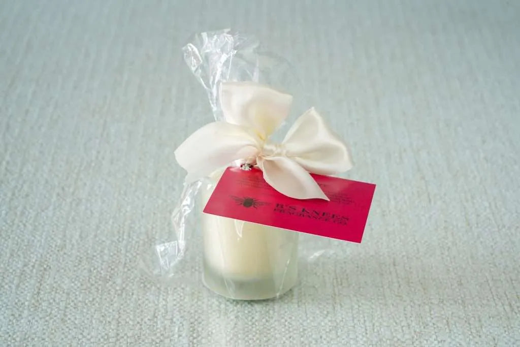 B's Knees Joie de Vivre White Frosted Glass Votive