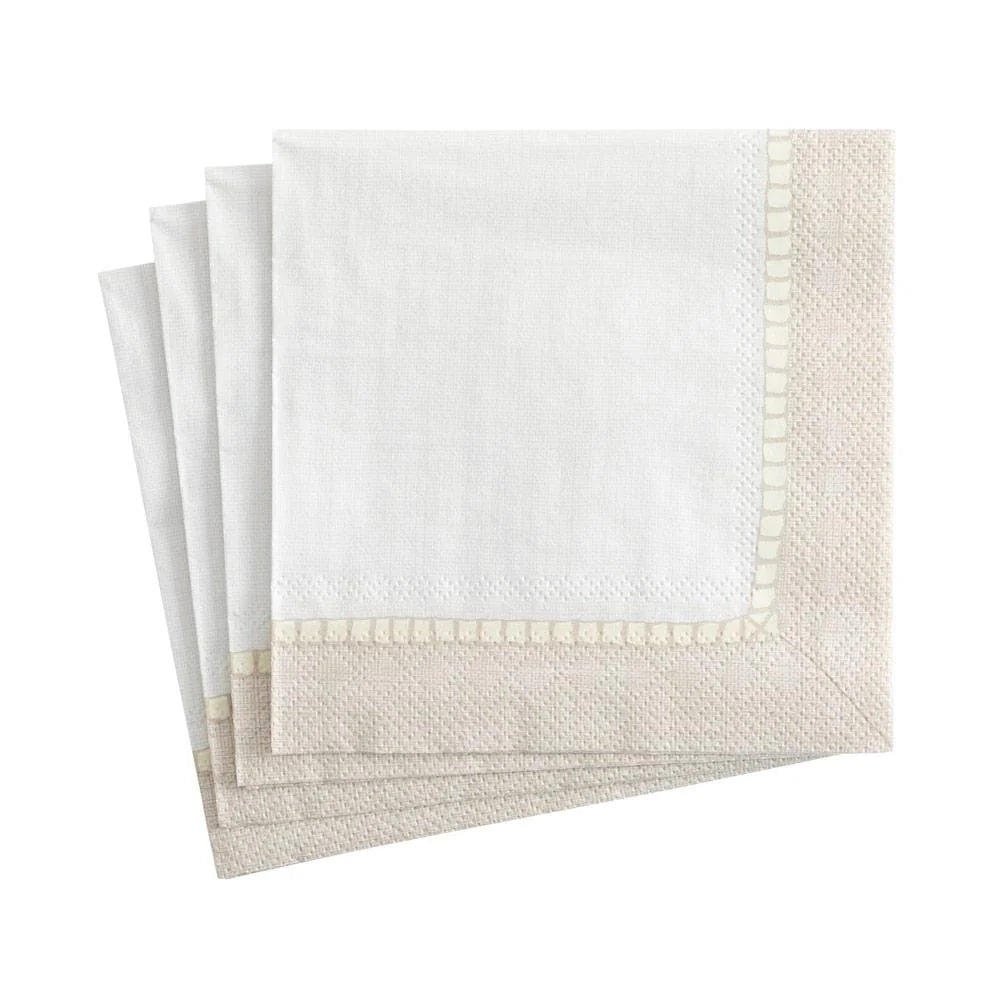 Natural Linen Border Cocktail Napkins