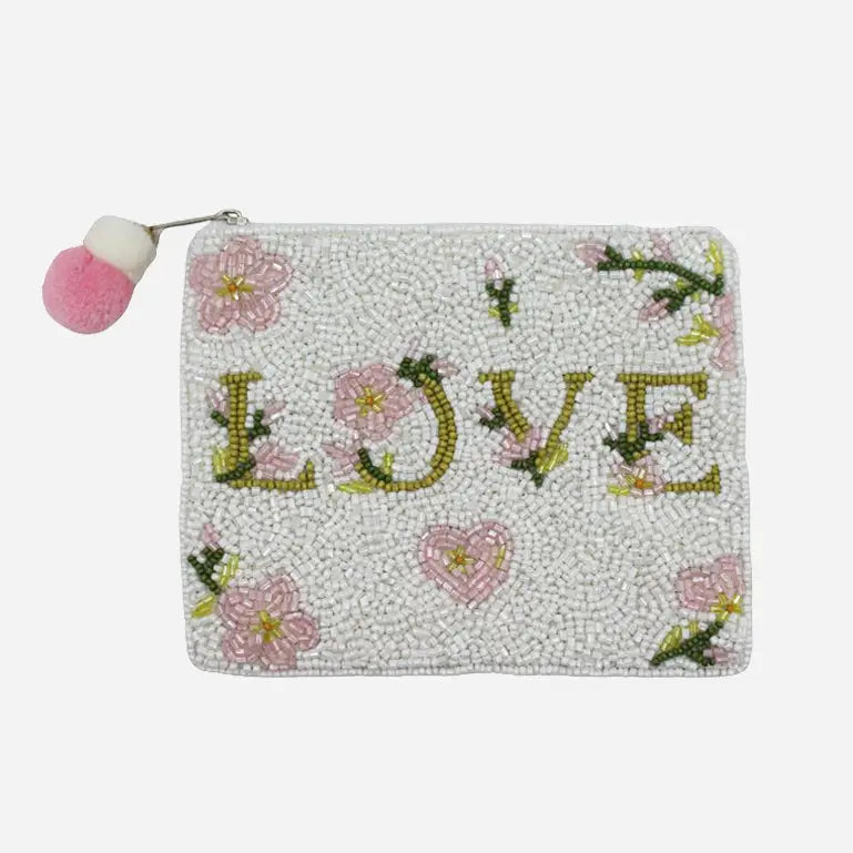 Love Floral Beaded Coin Pouch