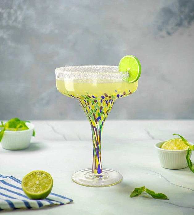 Mexican Design Hand Blown Margarita Glasses Set of 4