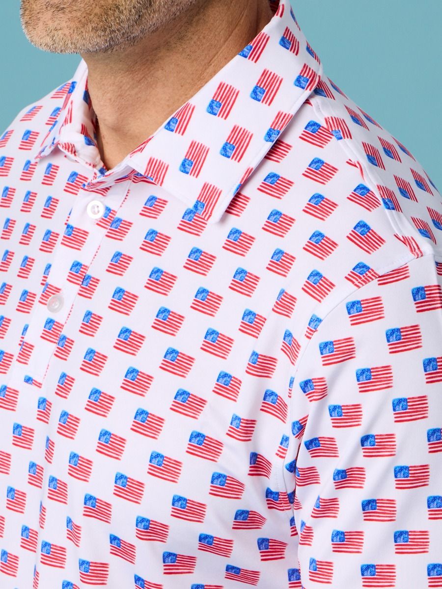 Freedom Flags Men's Knit Short Sleeve Performance Polo