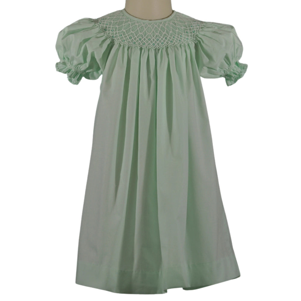 Mint Geometric Smocked Short Sleeve Bishop Dress