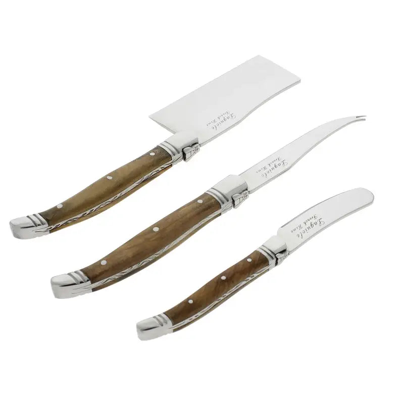 French Home 3 Piece Laguiole Connoisseur Olive Wood Cheese Set
