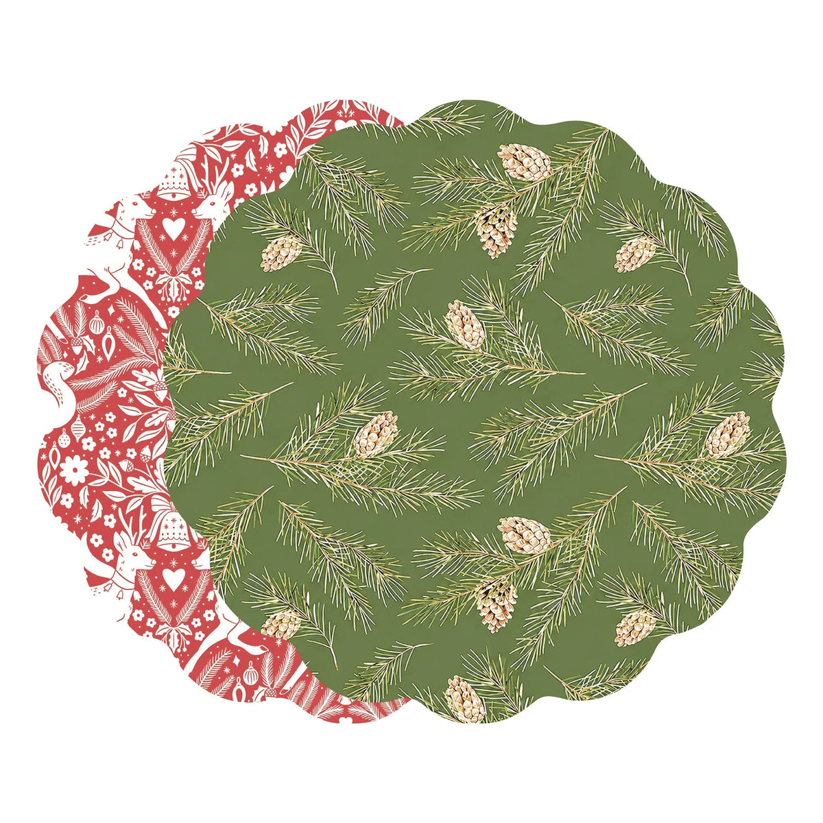 VIDA Pinecones and Deer Reversible Placemats Set of 4 (Green and Red)