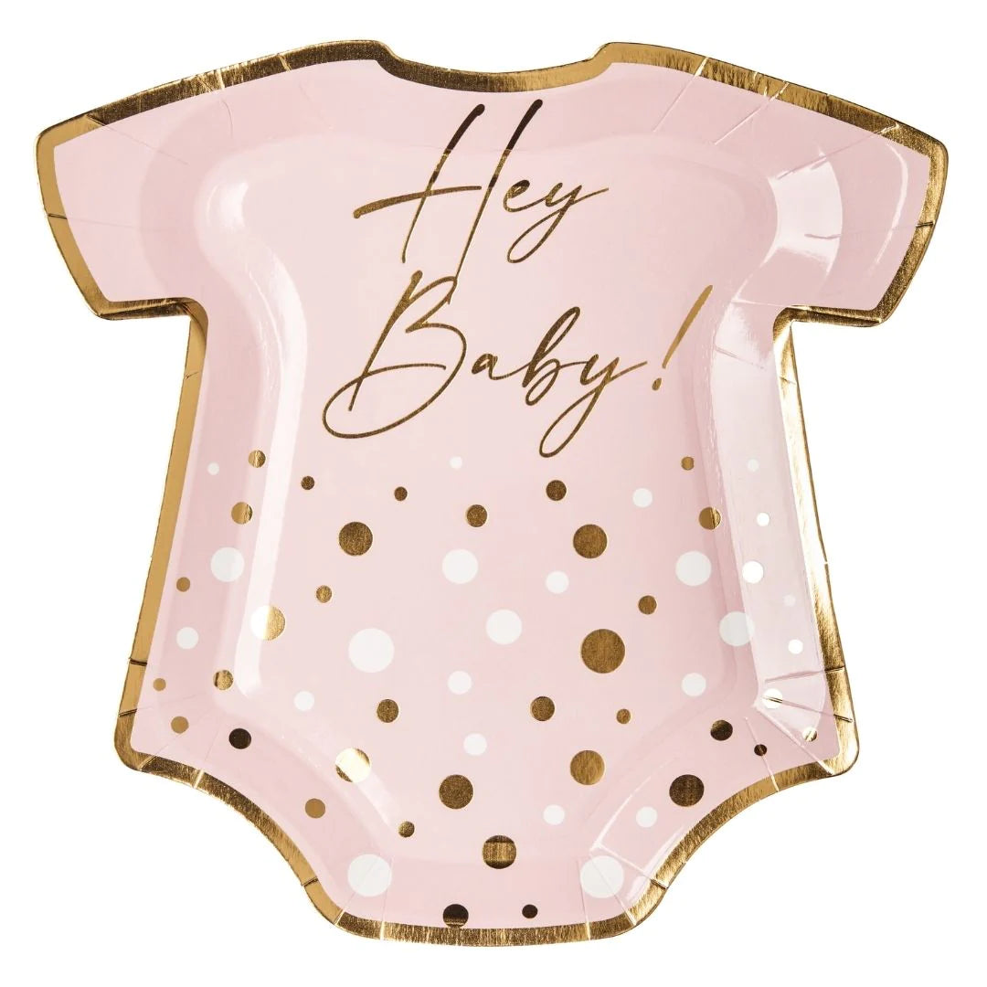Onesie Die Cut Salad Plate Hey Baby Pink