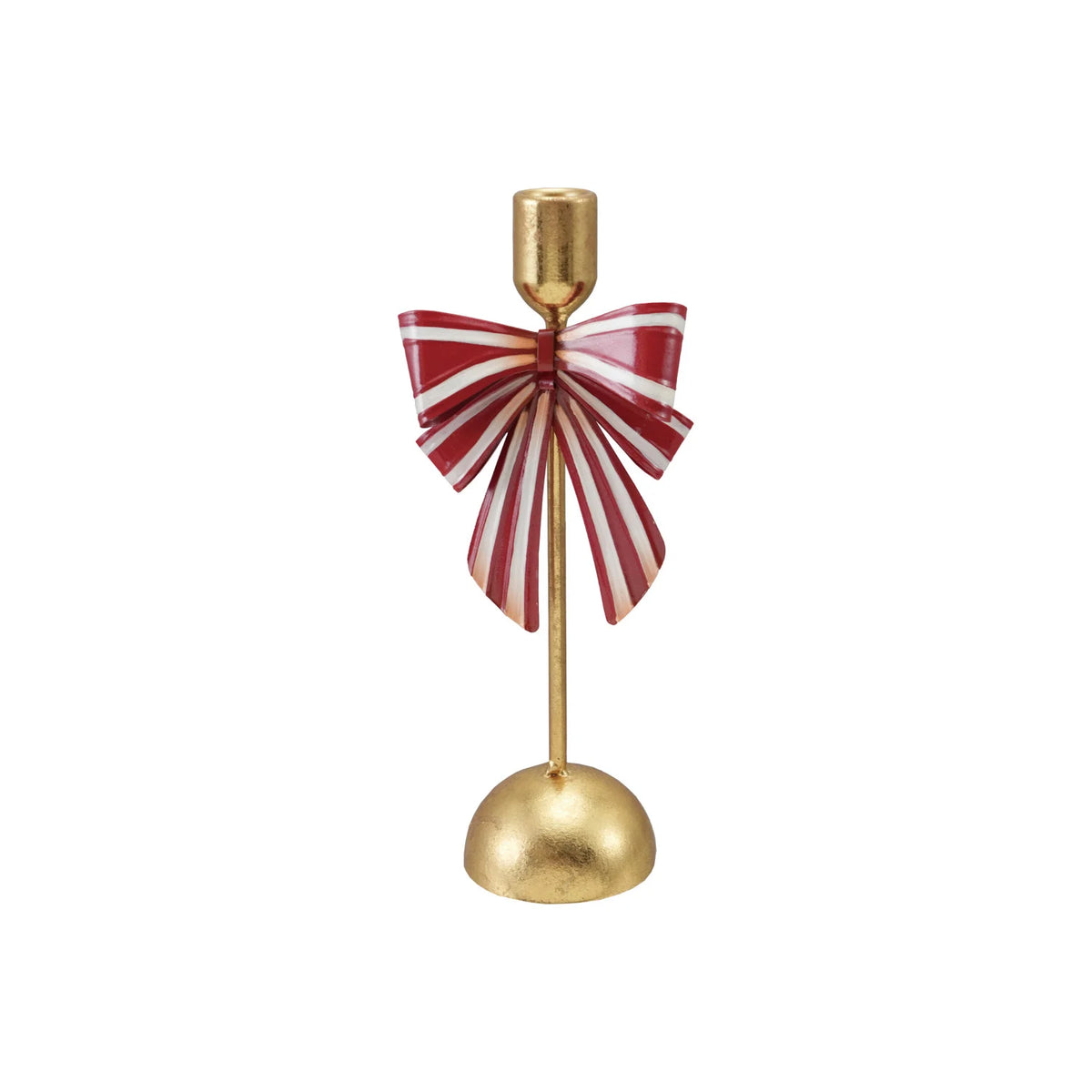 Metal Taper Holder with Striped Bow