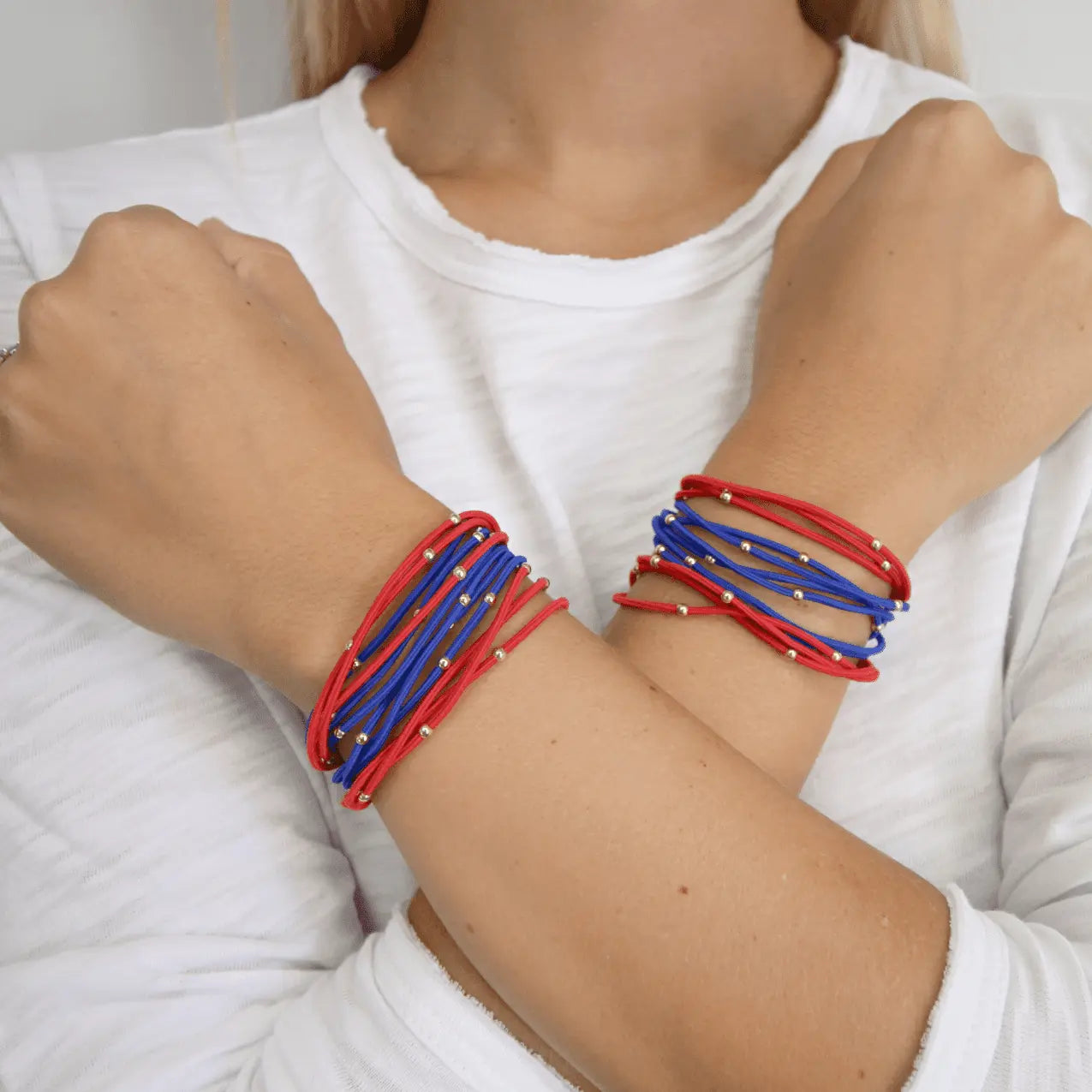3mm Gold Water Pony Waterproof Bracelet Hair Bands in Royal Blue and Red