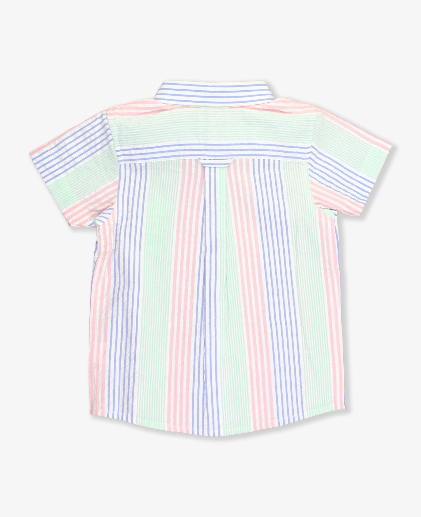 Multi-color Seersucker Button Collar Short Sleeve Button Down Shirt