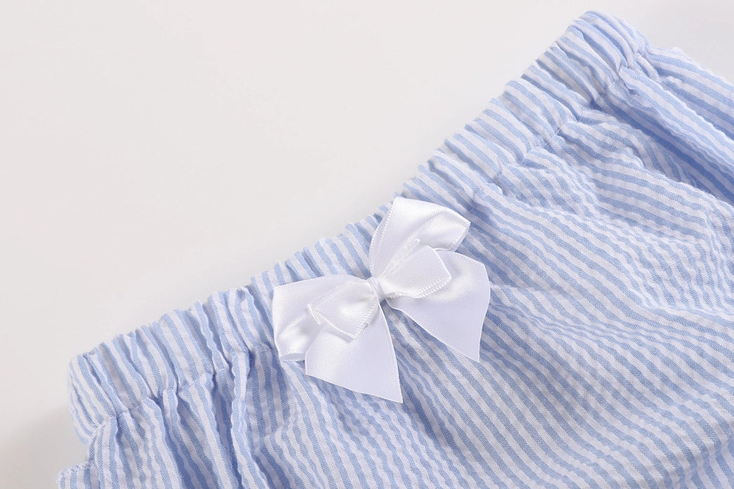 Light Blue and White Seersucker Cotton 2pc Set