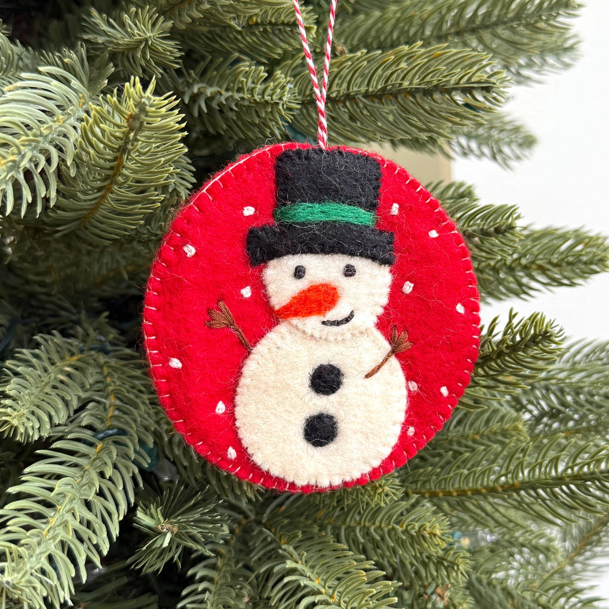 Circle Snowman Felt Wool Christmas Ornament