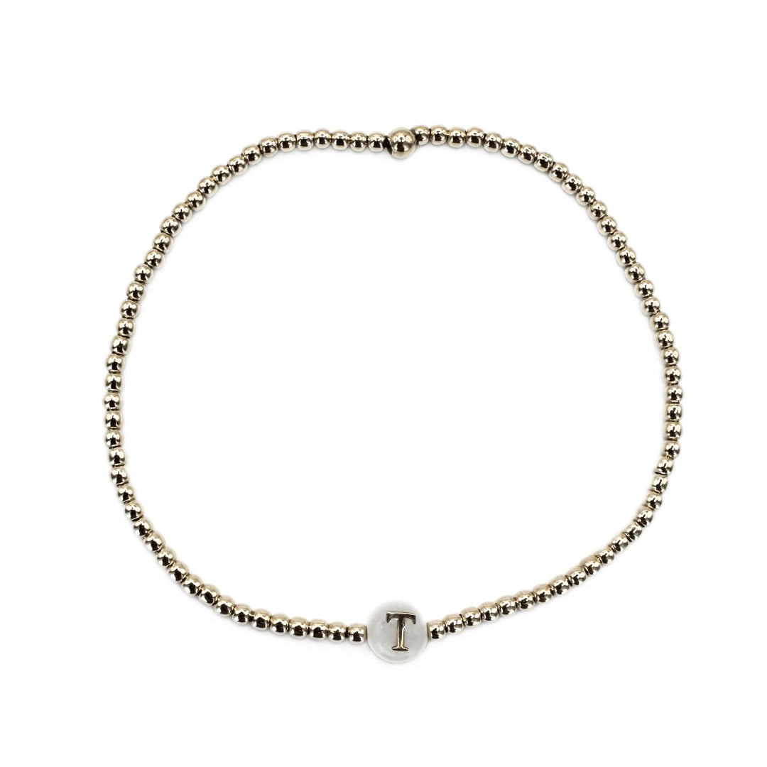 2mm Gold Filled Initial Mother of Pearl Charm Waterproof Bracelet