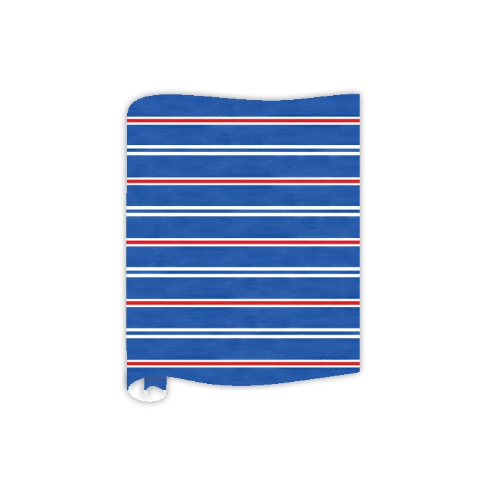 Watercolor Blue and Red Stripe Paper Table Runner