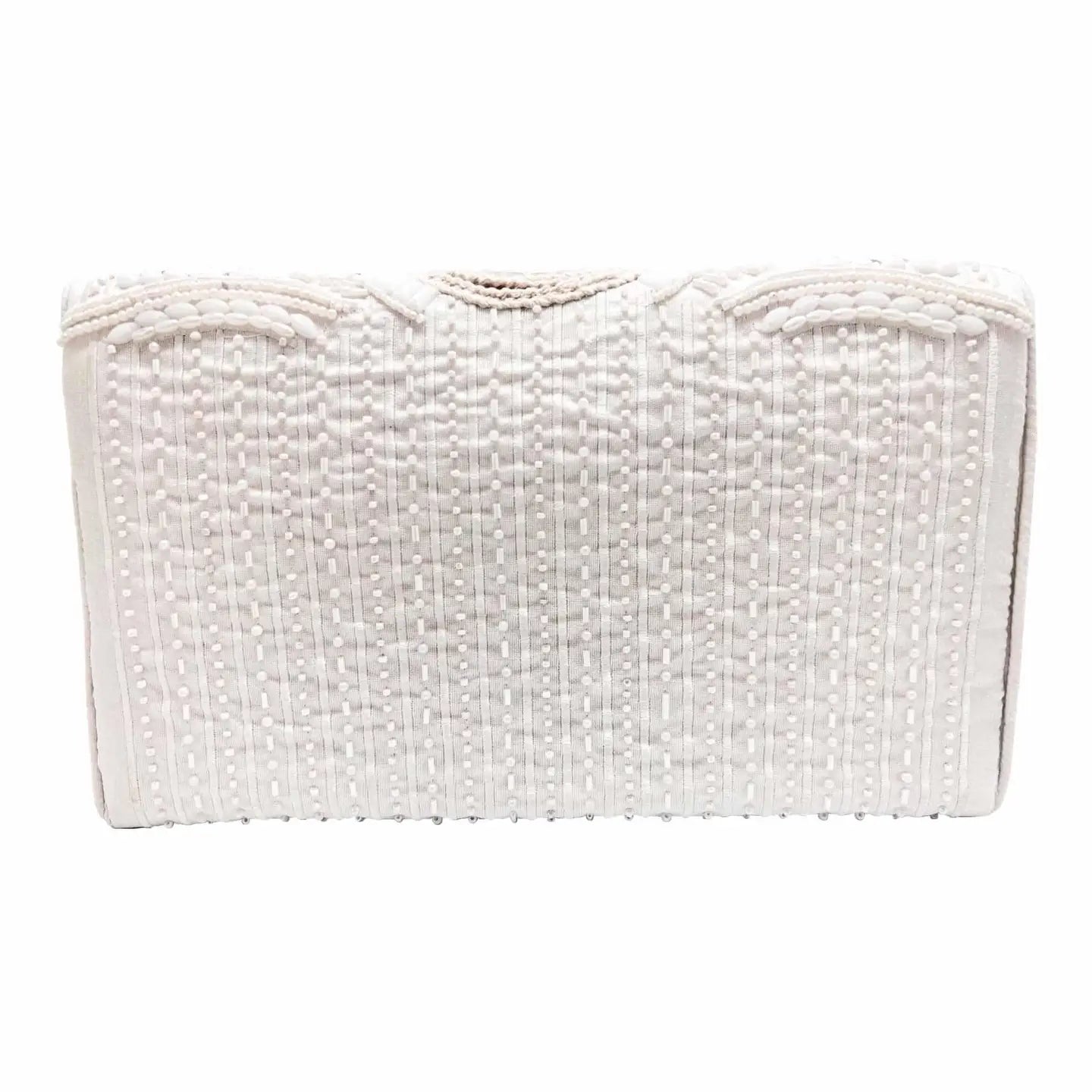 White Beaded Embellished Envelope Clutch